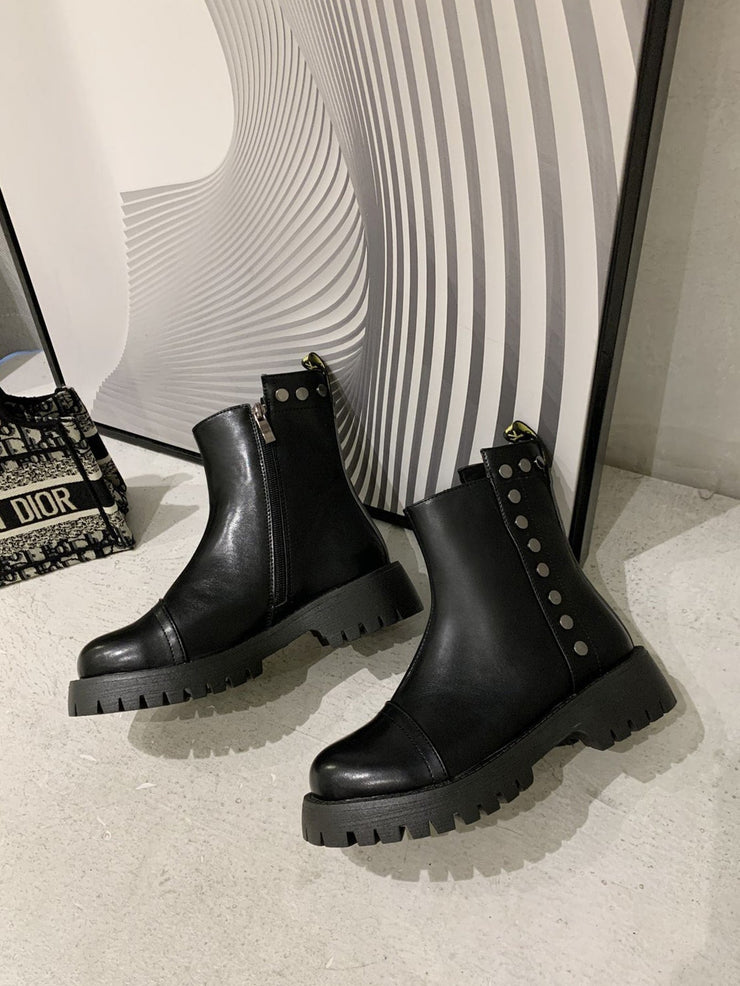 Studded Cap Toe Ankle Boots
