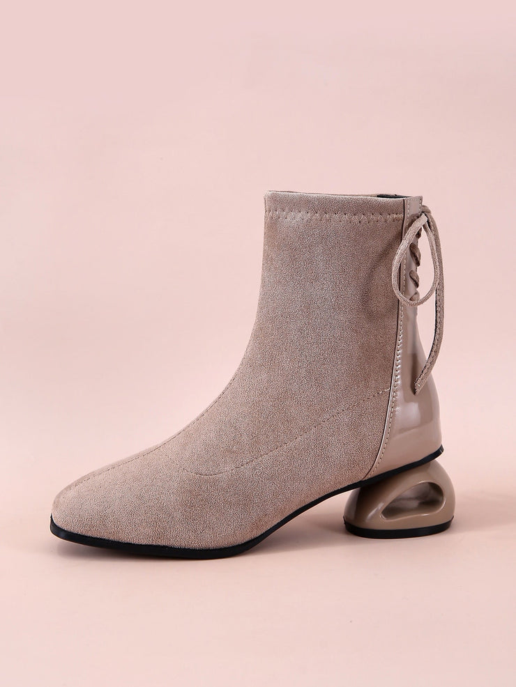 Tie Back Sculptural Heeled Ankle Boots