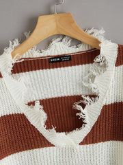 Distressed Trim Color Block Sweater