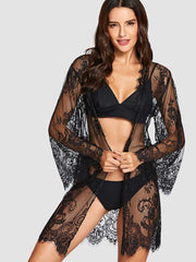 Floral Lace Robe With Thong