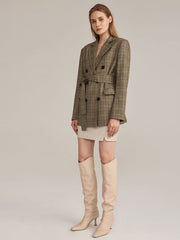 RAYON BELTED CHECKED BLAZER