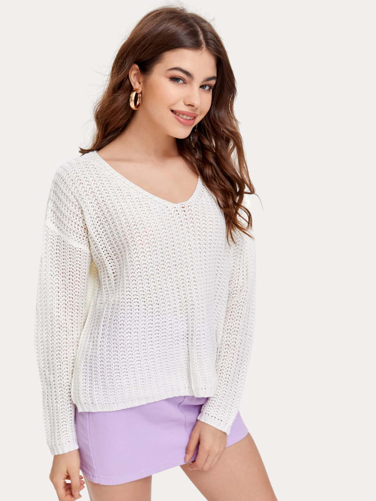 Solid Ribbed Knit Oversized Sweater