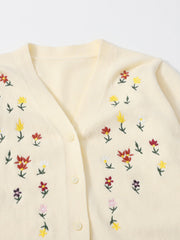 Floral Embroidery Button Front Cardigan