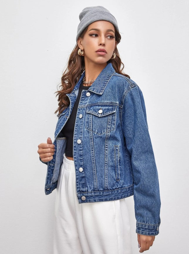 Butterfly Embroidery Pocket Front Denim Jacket