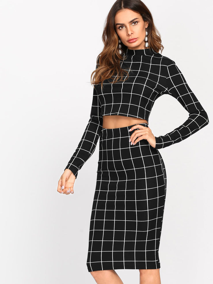 Crop Grid Top & Pencil Skirt Co-Ord