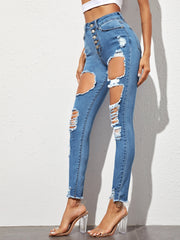 High-Rise Distressed Skinny Jeans