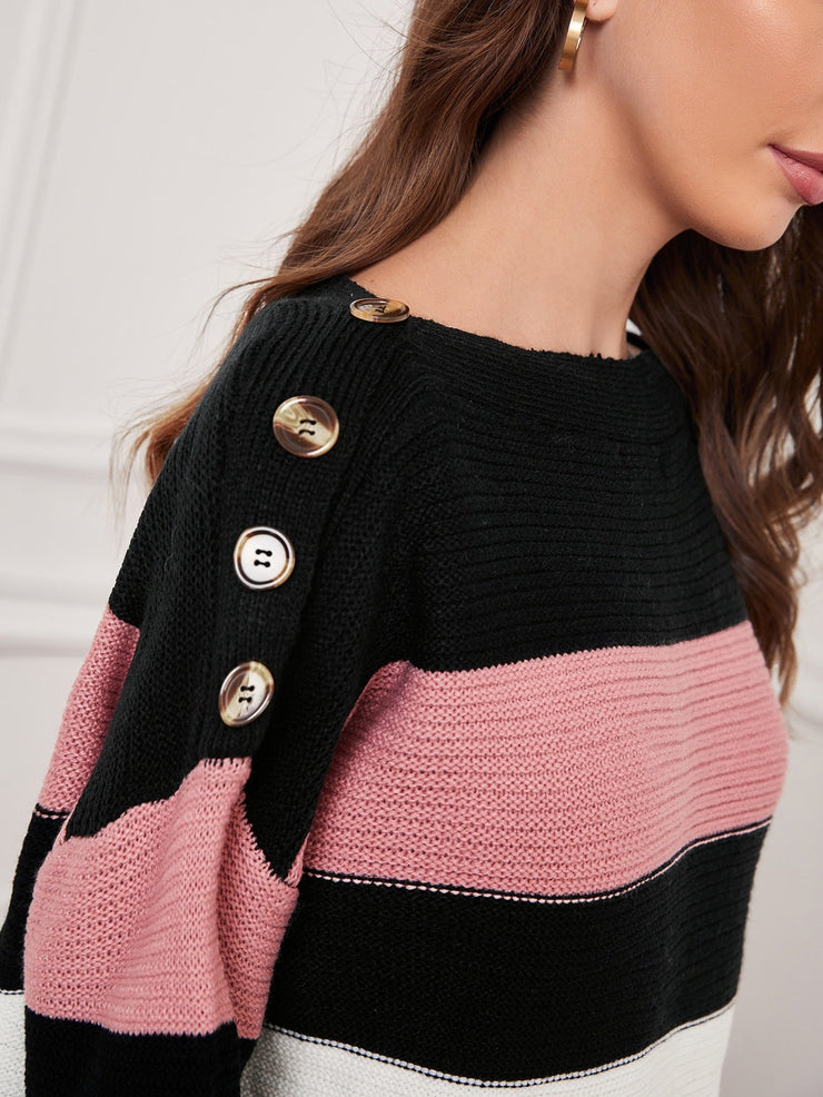 Color Block Button Detail Sweater