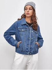 Butterfly Embroidery Pocket Front Denim Jacket