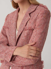 Lapel Collar Flap Detail Raw Trim Tweed Blazer