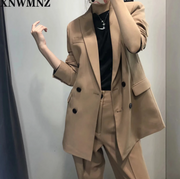 XNWMNZ Za Women 2020 Fashion Double Breasted Solid Blazer Coat Vintage Long Sleeve Pockets Female Outerwear Chic Tops